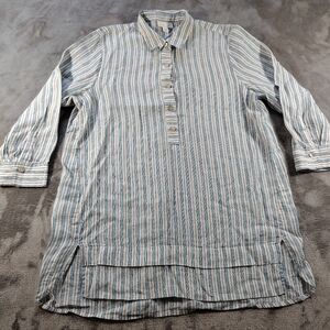 Love Linen J. Jill Lined Blue & White Striped Collared 100% Linen Top Shirt XS